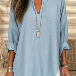 Women's Cotton Long Sleeve Round Neck Solid Color Loose Beach Shirt
