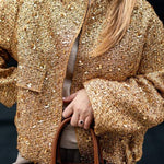 Sequined textured baseball collar short jacket