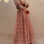 Regal Reverie Tiered Elastic Waist Tulle Maxi Skirt