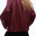 Fashion Lapel Long Sleeve Pocket Zipper Leather Jacket