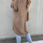Solid Color V-neck Knitted Long-sleeved Oversized Midi Cardigan