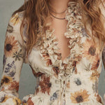 Vintage Floral Chiffon Ruffle Blouse