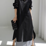 Simple Long Sleeves Split-Side Solid Color Lapel Midi Dresses Shirt Dress