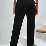 Temperament casual loose pocket high waist trousers