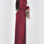 Bodycon Long Sleeves Solid Color Split-Joint Tied Waist Half Turtleneck Maxi Dresses