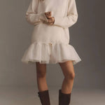 Holiday Cutie Knit Long Sleeve Turtleneck Tulle Twofer Mini Dress