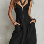 Vintage Tencel Denim Maxi Dress With Front Zipper