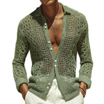 Men's Retro Casual Hollow Knit Lapel Long Sleeve Shirt