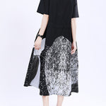 Loose Short Sleeves Contrast Color Drawstring Printed Tied Waist Lapel Midi Dresses Shirt Dress