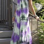 Casual Vacation Print Tie Dye Patchwork V Neck Sling Dress Dresses(7 Colors)