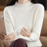 Office Long Sleeves Solid Color High-Neck Sweater Tops Pullovers