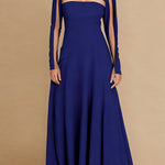 A-Line Long Sleeves Split-Joint High Neck Maxi Dresses