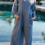 Multicolor loose round neck casual wide leg jumpsuit