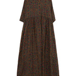Vacation Loose Half Sleeves Floral Printed Pleated Round-Neck Midi Dresses