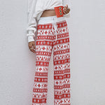 Stylish loose lace-up Christmas print pants