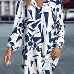 Loose Puff Sleeves Printed Split-Joint Lapel Mini Dresses Shirt Dress
