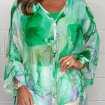 Unique Printed Long Sleeve V-neck Chiffon Loose Shirt