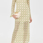 Summer Fashion Floral Crochet Cutout Fabric Long Sleeve Slit Vacation Midi Dress