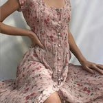 Women's Shift Dress  Short Sleeve Floral Button Front Print Summer