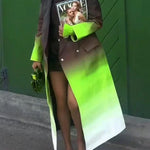 Long Sleeves Loose Buttoned Gradient Pockets Split-Joint Notched Collar Outerwear