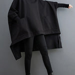 Urban Solid Color High-Neck High-Low Sweatshirt Top