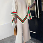 Irregular Clipping Loose Asymmetric Striped High Neck Sweater Tops