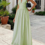 A-Line High Waisted Backless Pleated Solid Color Split-Joint Halter-Neck Midi Dresses