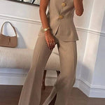 Solid Color Elegant Sleeveless Vest & Suit Pants Two-Piece Set