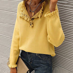 Long Sleeve Button Down Ruffle Knit Pullover Sweater Tops