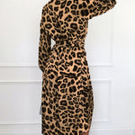 Sexy V-neck leopard print long-sleeved chiffon dress