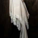 Like A Swan Lace Trim Off Shoulder Cape Top and Elastic Waist Draped Maxi Skirt Set
