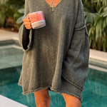 Fashionable Patchwork V-neck Long-sleeved Knitted Sweater