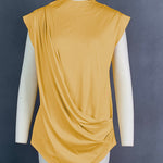Loose Sleeveless Asymmetric Pleated Solid Color Split-Joint Mock Neck T-Shirts Tops