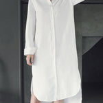 Simple Casual Solid Color Buttoned Lapel Collar Long Sleeves Midi Shirt Dress