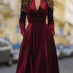 Burgundy Velvet Blazer Midi Dress