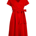 Bowknot Lace-Up Solid Color V-Neck Midi Dresses