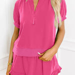 Women's Casual Puff Sleeve Top and Ruffle Shorts Set