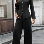 Slim-fit denim wide-leg pants suit