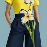 Short Sleeves Flower Print Round-Neck T-Shirts Tops