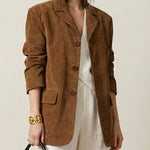 Long Sleeves Loose Buttoned Solid Color Split-Joint Notched Collar Blazer Outerwear