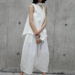 Loose White Linen Split-Side Harem Pants