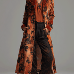 Vintage Burnt Orange Velvet Floral Maxi Coat