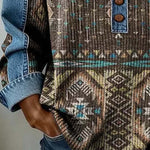 Women'S Casual Color-Block Printed Patchwork Pullover Sweatshirt