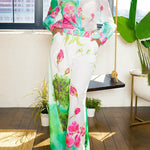 High Waisted Straight Leg Asymmetric Floral Printed Split-Joint Pants Trousers