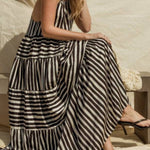 Sleeveless Stripe Maxi Tiered Dress