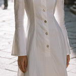 Vintage-Inspired Linen Blend Mini Shirt Dress With Flared Bell Sleeves