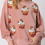 Christmas Pumpkin Cake Sequined Round Neck Loose Sweatshirt