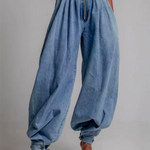 Loose Buttoned Solid Color Zipper Jean Pants Bottoms Knickerbockers Trousers