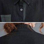 Original Loose Denim Split-Joint Tied Lapel Collar Long Sleeves Midi Dress