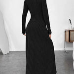 Long Sleeves Pleated Solid Color Split-Joint High Neck Maxi Dresses